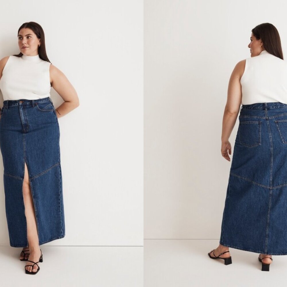 MADEWELL denim mid rise maxi skirt in pineland wash (sz32)